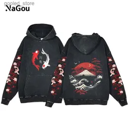 Herrtröjor tröjor y2k anime hoodie ukiyoe koi fisk vintage syra tvätt tröja män hip hop hoodies långärmad överdimensionerad harajuku gotisk pullover q231110