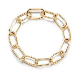 14-Karat-Gold gefülltes Kabel-Draht-Armband, Designer-Marke, klassisches Twist-Seil-Einfädler, ineinandergreifendes Armband, inspiriert von antiken, strukturierten Gliederketten für Wowen