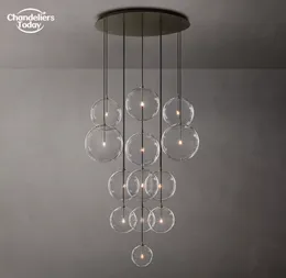 Glass Globe Mobile Cluster Chandeliers Modern LED REGROP Pendant Light Fixtures For Living Room Matsal Trappa hängande lampor