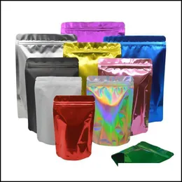 Resealable Colored Stand Up Aluminum Foil Zip Lock Packaging Bag Self Seal Metallic Mylar Zipper Packing Bag Food Grade Pouches Baking Snack