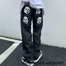 Dżinsy damskie Y2K Koreańscy mężczyźni moda czarna streetwear swobodny czaszka prosta szerokość gównisty spodnie w lupgy dżinsowe spodnie dżinsy niskie dżinsy 0410h23