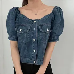 Kadın bluzları plamtee şık kot gömlek kadın kare yaka seksi ince 2023 moda kısa kollu şık ol retro yaz jeanwear mujer