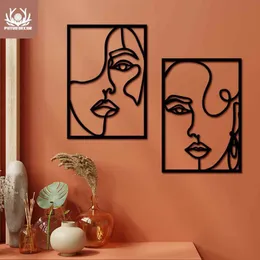 Decorative Objects Figurines Putuo Decoration Women's Silhouette 3PCs Black Wood Line Wall Art Beautiful Living RoomWood Paint