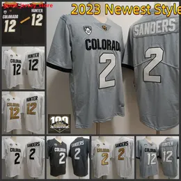 Erkek Kadınlar 12 Travis Hunter NCAA Colorado Buffaloes Futbol Forması Dikişli 2023 En Yeni Stil #2 Shedeur Sanders Colorado 100. Yıldönümü Yama Formaları S-3XL Nice