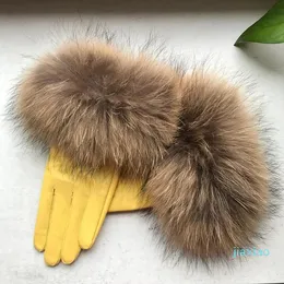 女性の本物の革の手袋本物のアライグマの毛皮手袋