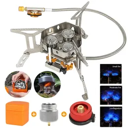 Stoves WindProof Camping Gas Stove Outdoor Tourist Three Head Foldable Portable Furnace Picnic Cookware Equipment 231109