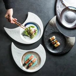 Plates Modern Ceramic Plate Crescent Decoration Afternoon Tea Snack Star Relief Restaurant Sashimi Sushi Dish Kitchen Cutlery