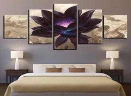 Modern Canvas HD Printed Affisch Framework Bebroom Decor 5 Pieces Black Lotus målningar Modular Wall Art Abstract Flower Pictures2405387