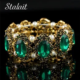 Braccialetti con ciondoli Vendita all'ingrosso di marca Vintage color oro verde grande pietra di cristallo strass braccialetto gioielli braccialetto per le donne matrimonio 231109