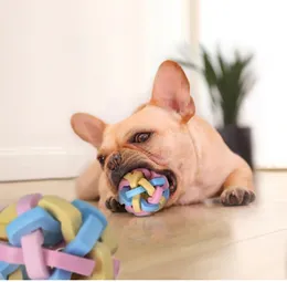 Cão de estimação som elástico mastigar bola malha contraste cor moer dentes bola escova de dentes mastiga bolas de brinquedo treinamento animal de estimação produto vontade e areia8017223