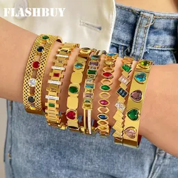 Bangle flashbuy modefärgad zirkon rostfritt stål armband armband för kvinnor guld färg vattentät smycken gåva 231110