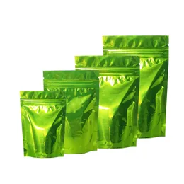 100pcs Stand Up Zip Lock Sacos de folha de alumínio verde resseláveis Doypack Saco com zíper Mylar selável a quente para lanches de alimentos Frutas secas Armazenamento à prova de umidade