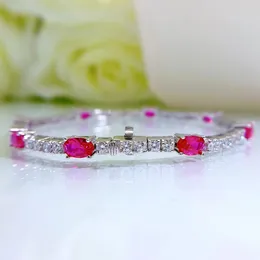 Pulseira da pulseira de diamante rubi da moda 100% real 925 Bracelets de casamento de prata esterlina para mulheres jóias de festas de noivado de noiva
