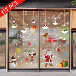 Stickers muraux 117pcs fenêtre de Noël père Noël arbre bonhomme de neige décorations pour salon chambre salle de classe fenêtres magasins 231110