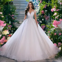 Vestido de noiva elegante 2023 Chiques de tule de tule de miçanga de pérolas de pérolas de pescoço vistosos de noiva Vestrides de Bride Bride Back Vestidos de Noiva Robe de Mariee