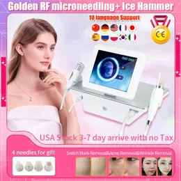 Beauty Items 2in1 RF Gold MicroNeedle Beauty Machine Facial Liftting Stretch Mark Acne Wrinkle Removal Cold Hammer Skin Tightening Beauty