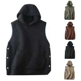 Coletes masculinos velo pulôver jaqueta grandes e altos casacos para homens 4xlt masculino outono inverno shearling cor sólida com capuz colete botão