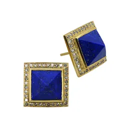 트렌디 한 디자인 Lapis Lazuli Pave Diamond Jewelry Manufacter Real Solid Yellow Gold Gemstone Stud Earrings