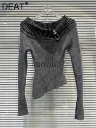 Women's Sweaters DEAT Fashion New Collection Woman's Solid Color Knitwear Slim Versatile Vintage Slash Neck Sweater 2023 Autumn Tide 11XX6169 J231110