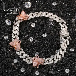 Charm Bracelets Uwin 9mm Cuban Bracelet With Butterfly 9inch Ankle Mini Pink Cz Punk Miami Link Bling Hip Hop Jewelry For Gift 231110