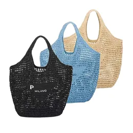 prad Large capacity Raffia Straw Beach bag Luxury Designer Triangle fashion Linen casual tote Shoulder handbags crossbody clutch summer holiday bags Purses wallet