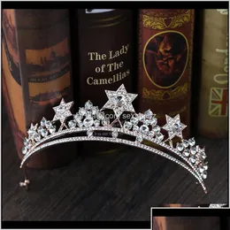 Hair Clips Barrettes Jewelry Baroque Princess Crown Rhinestone Tiara Bridal Star Headdress Handmade Crystal Acce Drop Deli Dhgfa