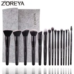 Pennelli per trucco ZOREYA 15 pezzi Pennelli per trucco Set Fondotinta in legno Blush Naturale Ombretto morbido Pennello cosmetico professionale Trucco Strumenti per ciglia Q231110