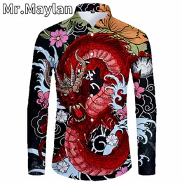 Camicie casual da uomo Stampa 3D Dragon Tattoo Camicie Hawaii Camicie da spiaggia a maniche lunghe Camicie autunnali da uomo Oversize 5XL Camisa Masculina -21 230410