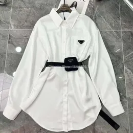 Chemisier a ceintures hour femmes designers triangel lettre dessus de kemise bluses en mousseline de soie de qualite pour femmes manteau sexig avec sac de taille sml