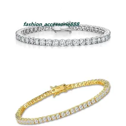 Joias extravagantes unissex pulseiras de ouro branco 9K pulseira de tênis 4MM DEF VVS pulseira de diamante de moissanite