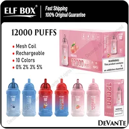 Elf Box Bang King 12000 Puff Одноразовая ручка для вейпа 12K Puffs Vapers Mesh Coil Перезаряжаемая батарея 600 мАч Электронные сигареты 0% 2% 3% 5% 10 ароматизаторов Испарители