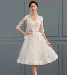 Classic Short Wedding Dress 2024 A-line V-neck Half Sleeves Knee-Length Tulle Lace Garden Bridal Gown Bride Shower Vestidos De Noiva