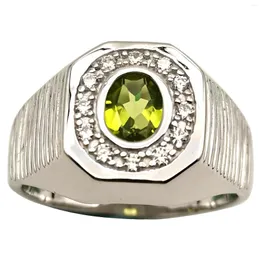 Cluster Ringe 925 Silber Herren Ring Natur Grün Peridot 6x8mm Oval Edelstein August Lucky Birthstone Heavy Band R514PNN