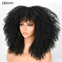 Synthetic Wigs 16Short Hair Afro Kinky Curly Wig With Bangs For Black Women Cosplay Lolita Natural Glueless Brown Mixed Blonde 230410