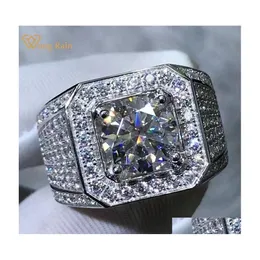 Pierścień Solitaire Wong Rain Real 925 Sterling Sier 3ex Runda 5ct VVS1 GRA Poszedł test Diamond d Moissanite for Women Men Dift Dift Deli DH23W