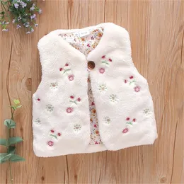 Waistcoat Autumn And Winter Girls' Fur Vest Sweet Flower Embroidery Sleeveless Warm Fashion Coat 0 3 Year Old Lady Wear Top 231109