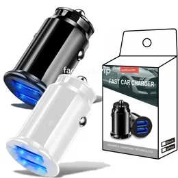 Mini Portable Fast Speed ​​Car Charger Dual USB Ports 3.1A 15W LED Car Chargers Power Adapters för iPhone 13 14 15 Plus Samsung Huawei Android F1 med detaljhandeln
