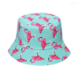 Berets 2023 Summer Fisherman Hat Fashion Flamingo Print Basin Double-Sided Sun Sunscreen Trend