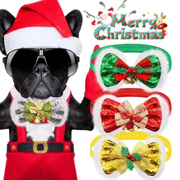 Hundkläder 5st husdjur Bowties Christmas Bell Puppy Bow Tie Collar Justerbar boutique bowtie för små medelstora hund grooming accessoarer 231109