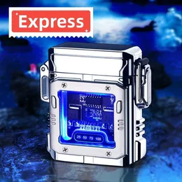 Isqueiros Cool Inteligente Pulso Eletrônico Isqueiro Transparente À Prova D 'Água Display Digital Grande Capacidade USB Carregando Presente Masculino