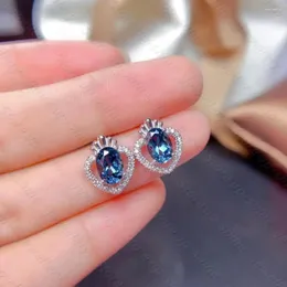 Stud Küpe Doğal Londra Blue Topaz 925 Gümüş Kadın Lüks Tarzı Atmosferi