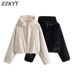 FURE FUR FUA FUAX FUER KURTA WIZA Zimowa styliza vintage solidna sztuczna futra moda jesień z kapturem grube ciepłe sztuczne futra biuro dama zwykłe topy 231109