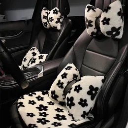 Car Seat Covers Winter Soft Plush Universal Women Cushion Black Floral Cute Create Lady Auto Cover Warm Mat Accessories