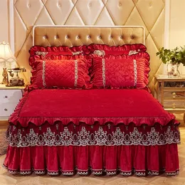 Bed Skirt Solid velvet embossed bedding thick plush bedding leather large bedspread excluding pillowcases 230410