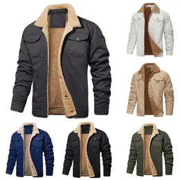 Chaquetas para hombre Chaqueta de invierno Hombre Felpa Espesar Lana Solapa Bordado Grueso Cálido Cargo Abrigos 4XL