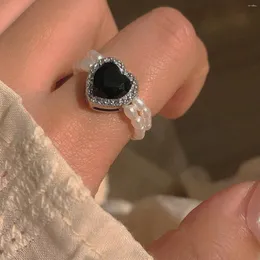 Küme halkaları kadınlar için inci boncuk elastik ip aşk rhinestones parmak yüzüğü vintage parti mücevher düğün aksesuarları hediyeler