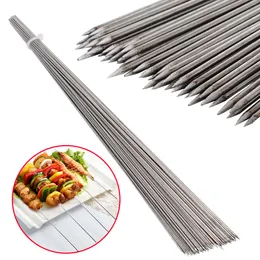 New 100pcs Stainless Steel Barbecue Sticks Skewer BBQ Meat Kebab Kabob Needle 38cm For Kitchen Outdoor Picnic Camping Barbecue Tool