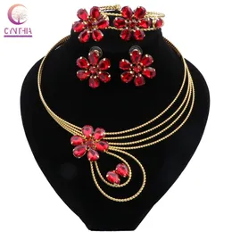 Mode italienska guldfärg smycken set för kvinnor dubai elegant halsband armband öronbröllop smyckesuppsättningar