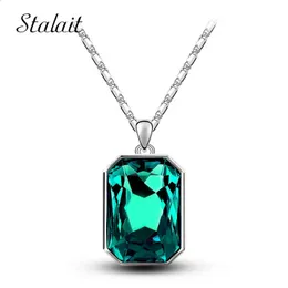 Pendant Necklaces Simple Rectangle Glass Pure Color Pendant For Bridal Red Square Crystal Pendant Necklace For Valentine's Days 231109