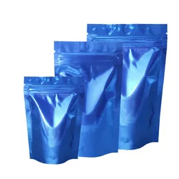 100pcs Blue Stand Up Reclosable Aluminum Foil Doypack Zipper Bag Package Bulk Food Snack Dried Fruit Storage Mylar Bags